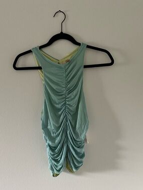 Pilcro Aqua and Pale Yellow Ruched Tank Top